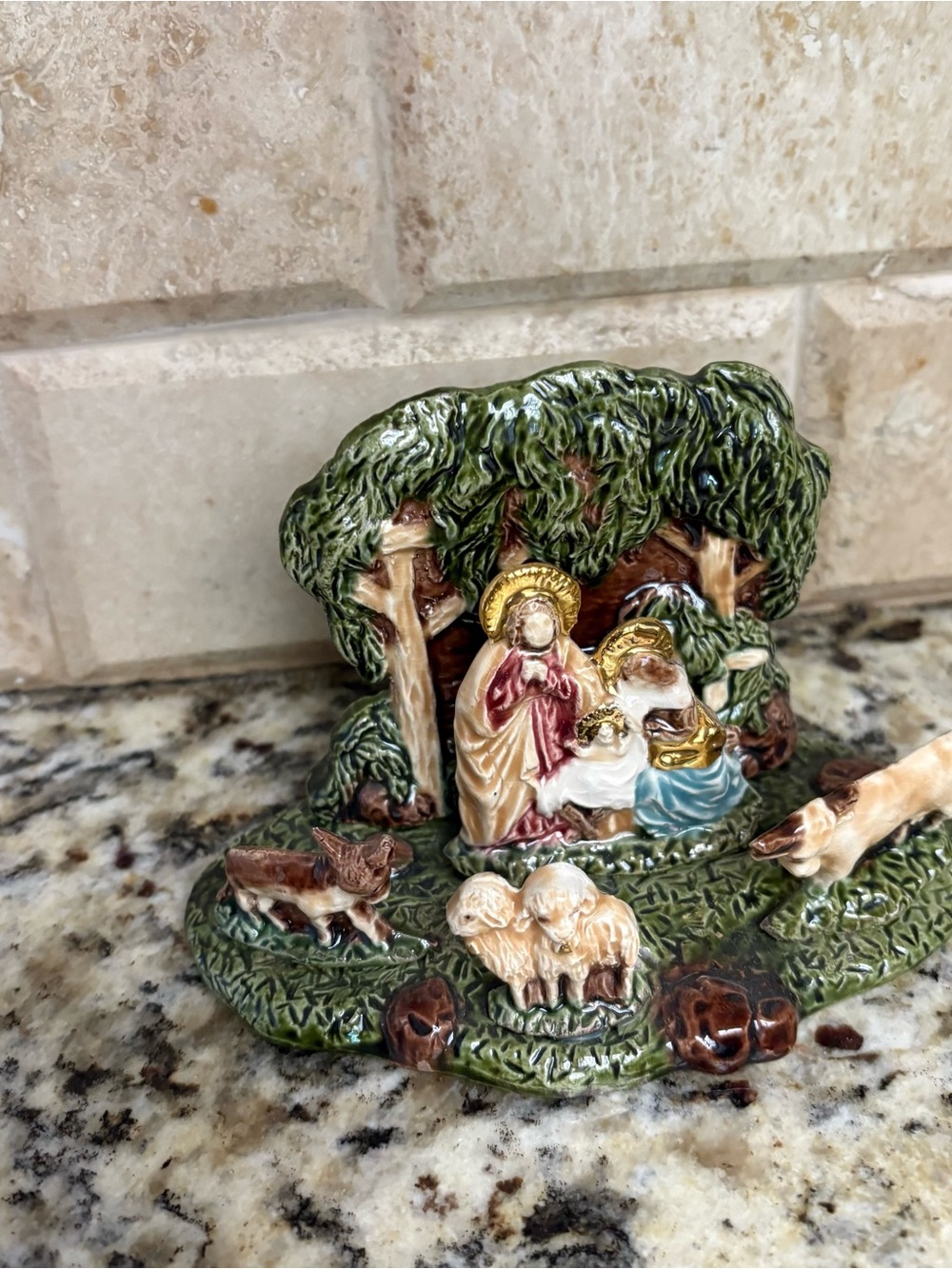 Nativity Scene Figurine - Green Multi-Color Home Holiday Decor